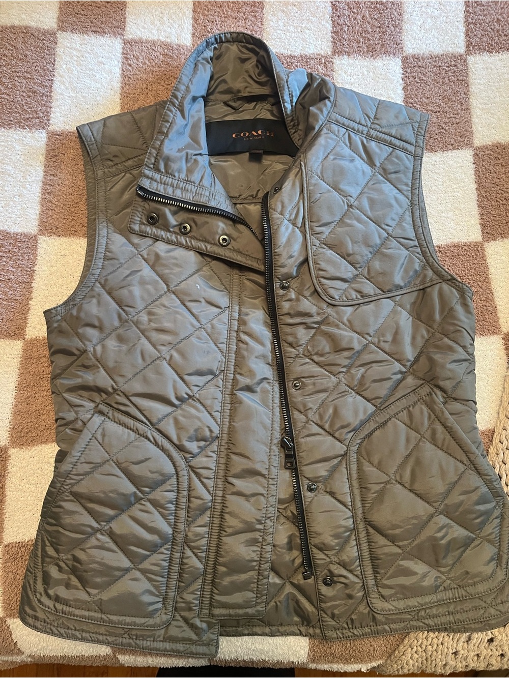 COACH Quilted Sleeveless Vest in Olive